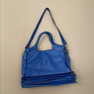 Blue Leather Tote Bag